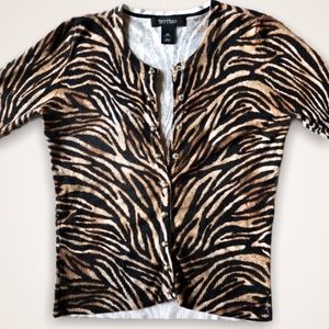 👋🏽👜 WHBM 3/4-Sleeve Tiger-Print Cardigan | XS